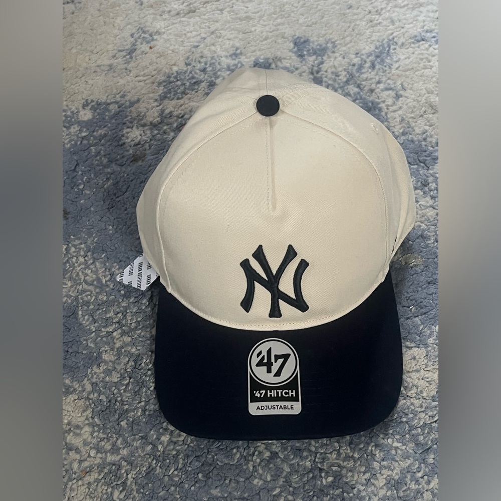 47 Black and White Cap with Green Brim